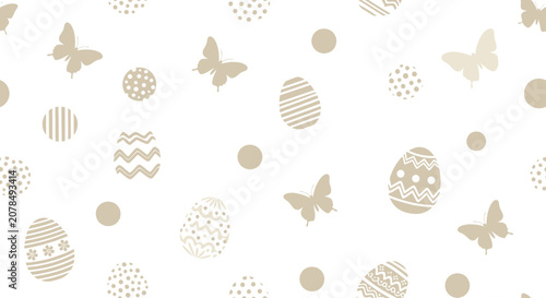 Easter themed pattern with eggs butterflies and circles in cream and tan colors