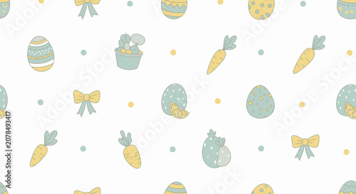 Easter themed pattern with eggs carrots bows and decorative elements