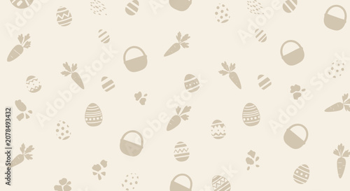 Easter themed pattern with eggs carrots baskets and floral elements design