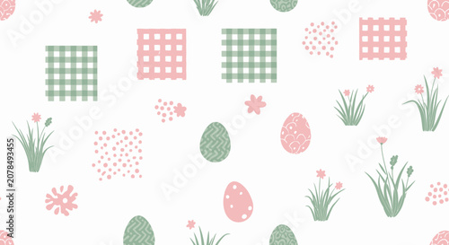 Easter themed pattern with eggs flowers and gingham design elements
