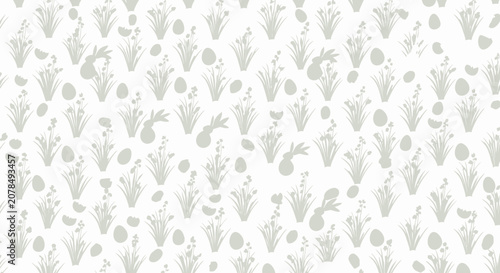 Easter themed pattern with eggs flowers and bunny silhouettes