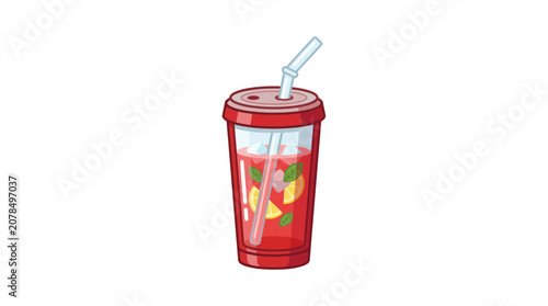 Red Plastic Tumbler with Straw.