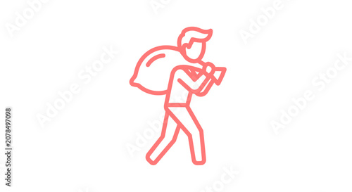 Cartoon character carrying a large sack on back.