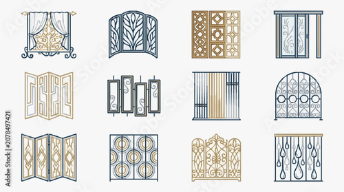 Fotografie Clean Elegant Wrought Iron Gate and Door Designs with Intricate Patterns in Gold