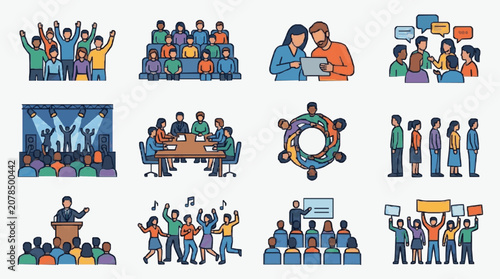 Fotografie Group Meetings and Team Collaboration Illustrations.