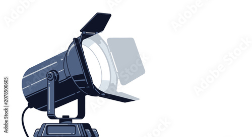 Professional photography studio spotlight with barn doors for controlling light direction in a graphic style.
