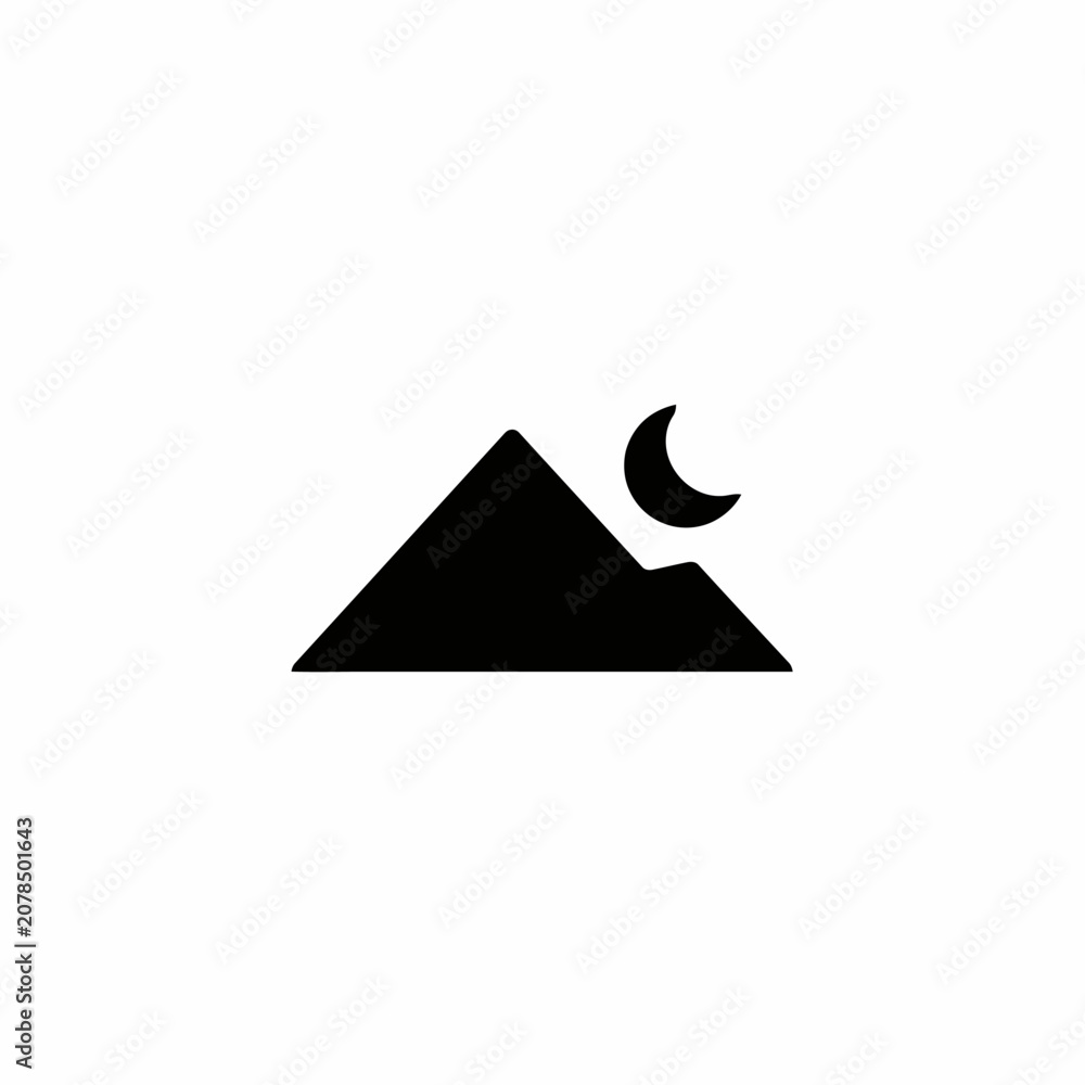 Fototapeta premium Simple mountain landscape with crescent moon at night