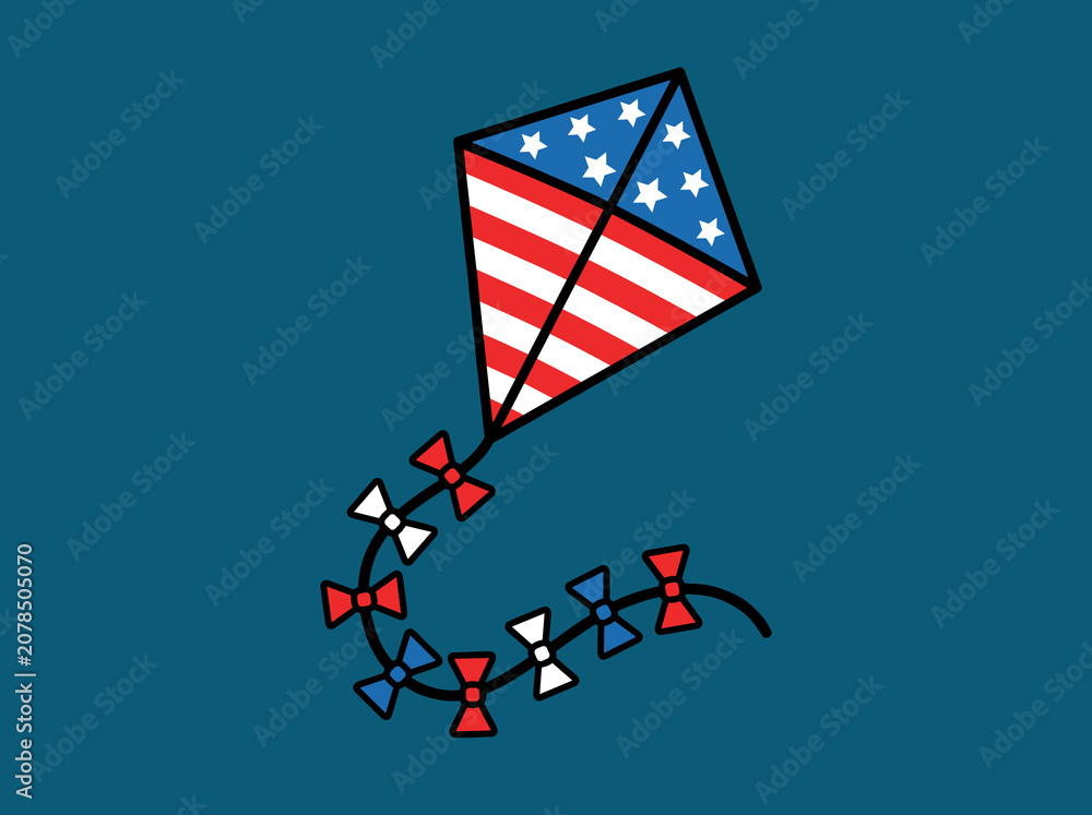 Obraz premium American Flag Kite Flying with Patriotic Ribbon Tail
