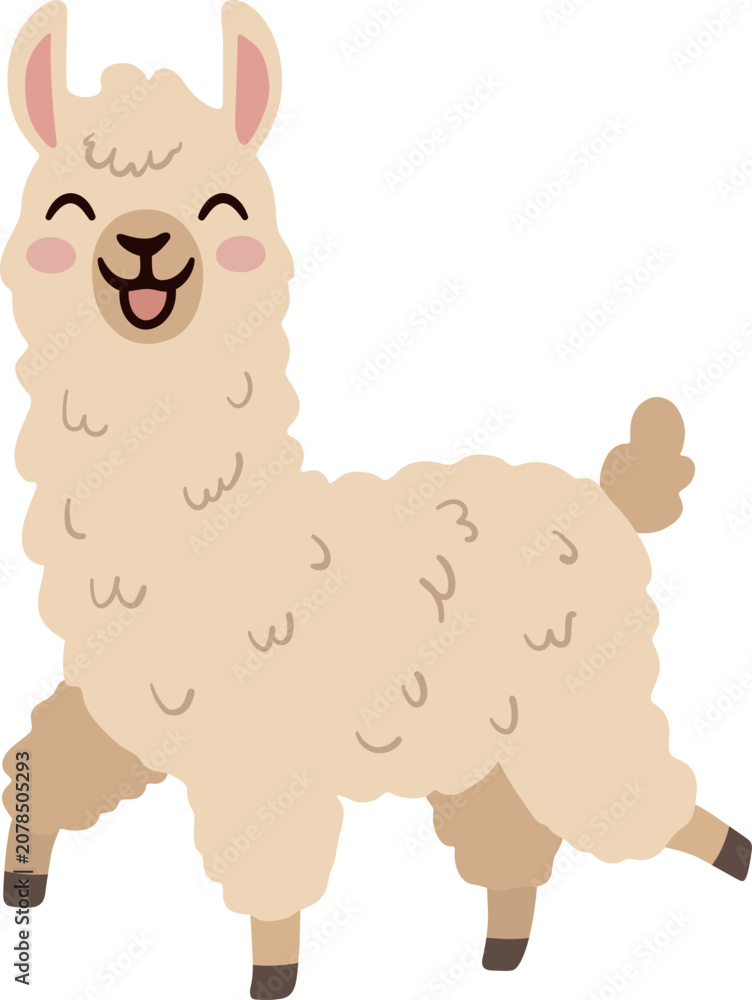 Obraz premium Llama standing cute cartoon illustration