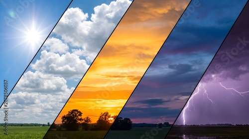 Diagonal Weather Sky Collage Sunny Clouds Sunset and Storm