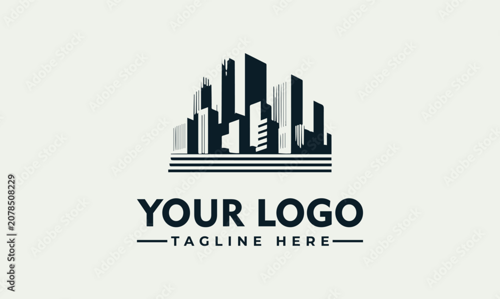 Obraz premium Modern City Skyline Minimalist Building Vector Logo Illustration Design Concept