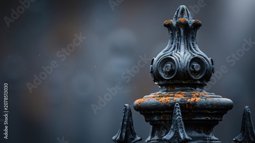 Aged wrought iron finial twisted detail close up