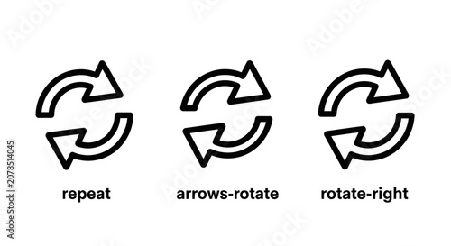 Collection of circular rotation icons featuring repeat arrows-rotate rotate-right symbols rotation circular direction interface navigation processing reversal movement repetition continuous