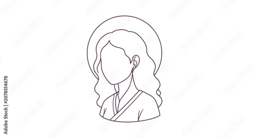 Fototapeta premium Simple Line Drawing of Female Saint.
