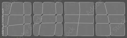 Abstract geometric composition with rounded rectangular shapes in a grid pattern design.