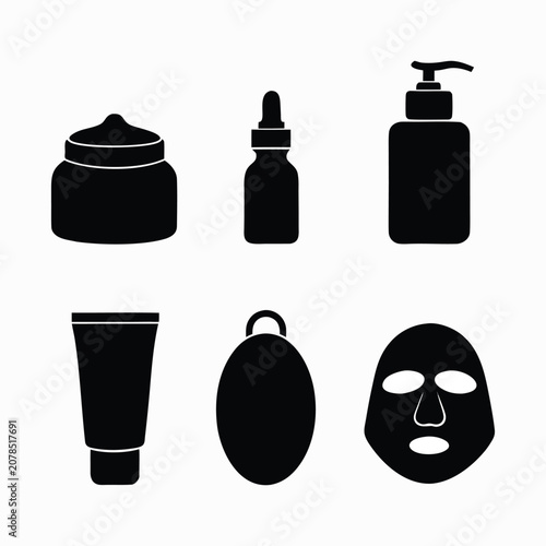  Black skincare products and face mask icons