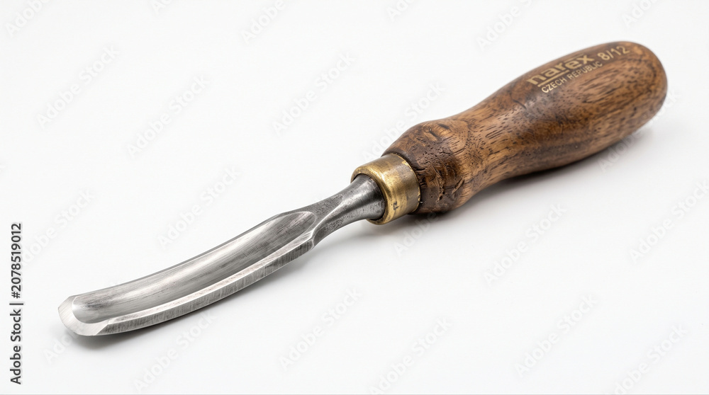 Obraz premium Close up of vintage wooden butter knife with metal blade on white background