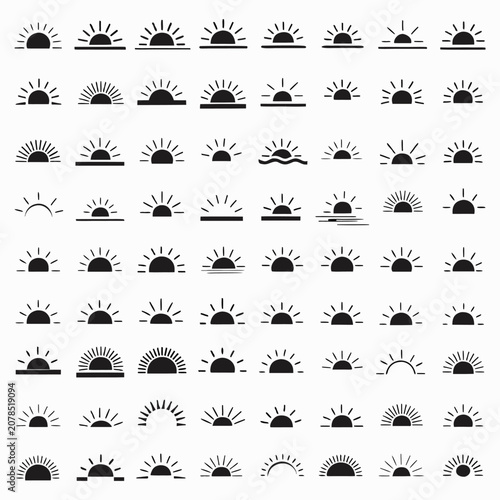  Minimalist sunrise or sunset over horizon with rays