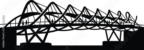 Foto Black Steel Bridge Truss Silhouette Isolated on White, Industrial Infrastructure