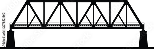 Obraz na płótnie Black Silhouette of Steel Truss Bridge Isolated on White Background
