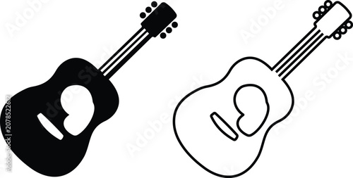 Fotografie Guitar Icon Set Collection Group of Acoustic Electric Banjo Musical Instrument S