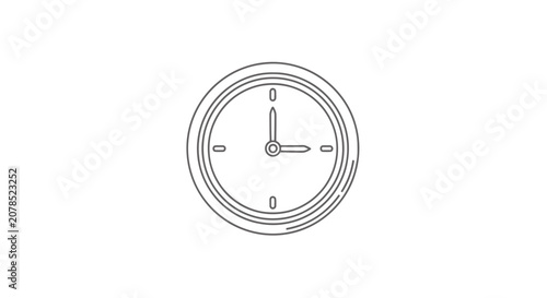 Simple Black and White Clock Face Illustration.