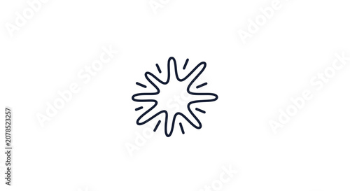 Simple Black Line Drawing of Sun Symbol.