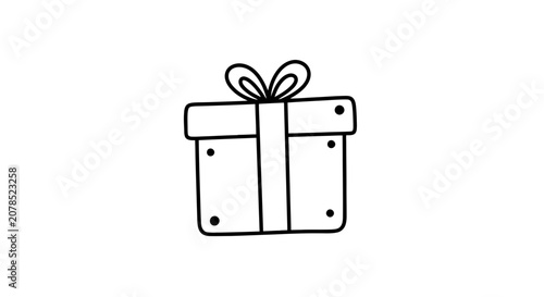 Simple Black Line Drawing of Gift Box.