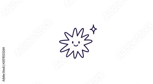 Smiling Cartoon Sun with Sparkle Emblem.