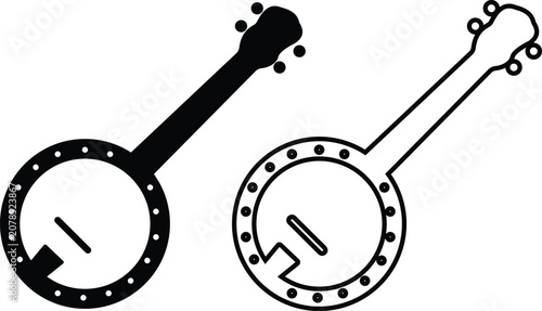 Fotografie Guitar Icon Set Collection Group of Acoustic Electric Banjo Musical Instrument S