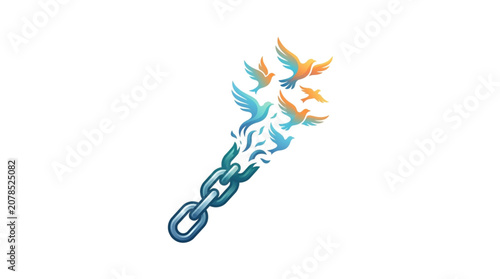 Obraz na plátně Broken Chain Transforming Into Flying Birds Symbolizing Freedom.