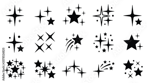 Sparkle Star Clipart Vector Set Black Silhouette Decorative Elements for Design