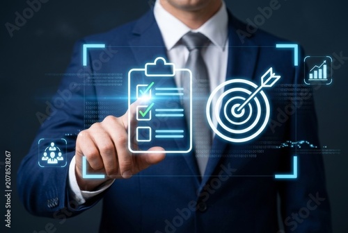 Business Performance Management, Strategic Goal Setting and Corporate Workflow Concept Illustration