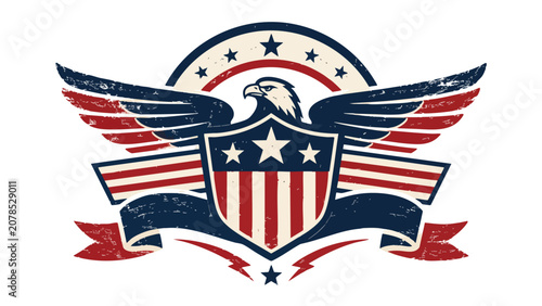Vintage 4th of July USA Retro Poster with eagle shield and stars, Day USA celebration symbol