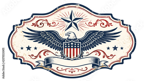 Vintage 4th of July USA Retro Poster with eagle shield and stars on a patriotic background for Independence Day