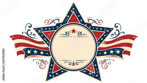 Vibrant retro USA celebration poster with star design for 4th of July Day, patriotic american symbols