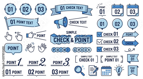 Set of blue pointers, icons, and symbols for design