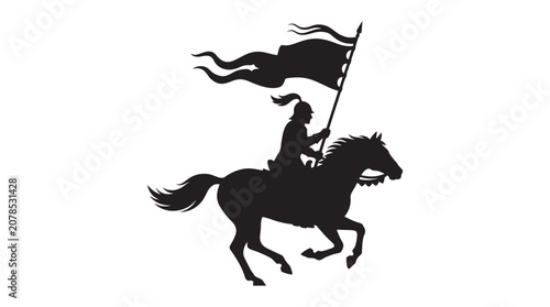 Photography One knights on horseback with flags black silhouette