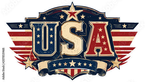 Vintage 4th of July USA Retro Poster with patriotic stars and stripes design elements Day USA