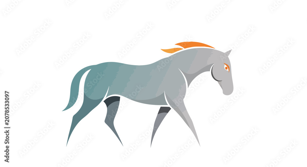 Fototapeta premium Stylized illustration of a horse walking with orange and gray color scheme