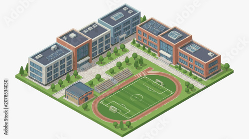 Obraz na plátně Modern University Campus with Football Field.