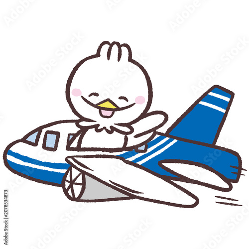 飛行機に乗る白い鳥のイメージイラスト