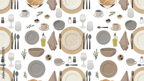 Foto Restaurant Table Setting Seamless Background PatternRestaurant Table Setting Sea