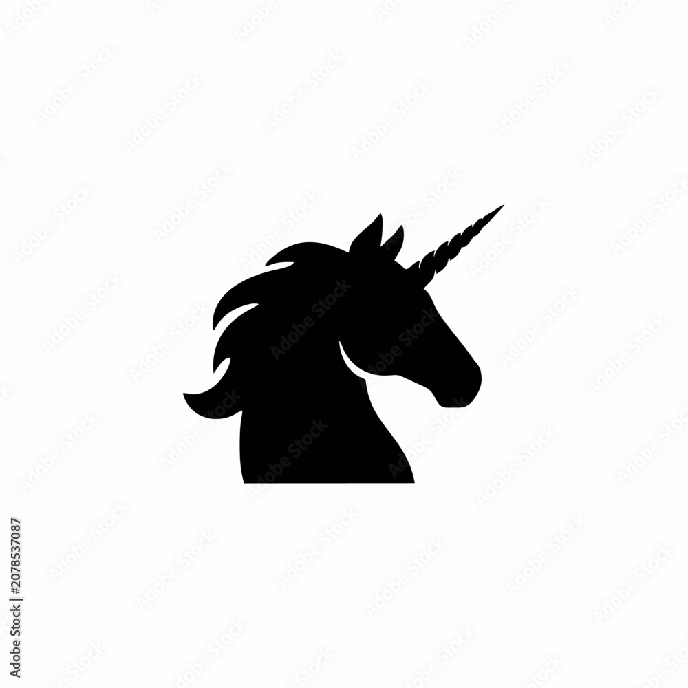 Fototapeta premium Black silhouette of a unicorn head with a horn