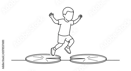 Child playing with hula hoops joyfully outdoors.