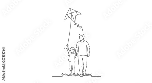 Father and child flying kite together outdoors.