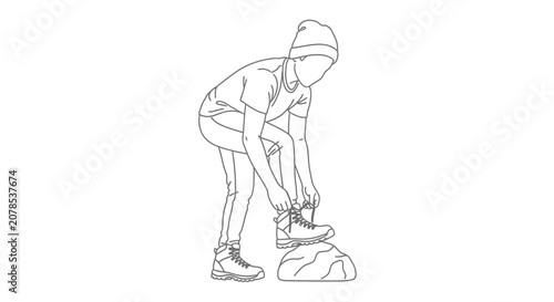 Person tying shoelaces in outdoor setting.