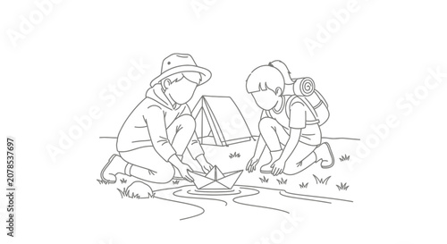 Children playing with toys on the ground outdoors.