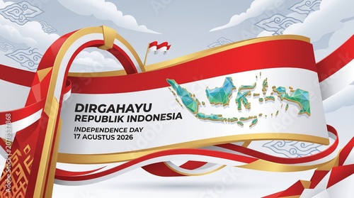 Dirgahayu Republik Indonesia Independence Day 17 August Landmark Banner 3D Illustration