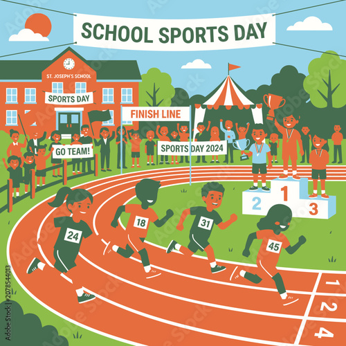 Children Running on a Track.